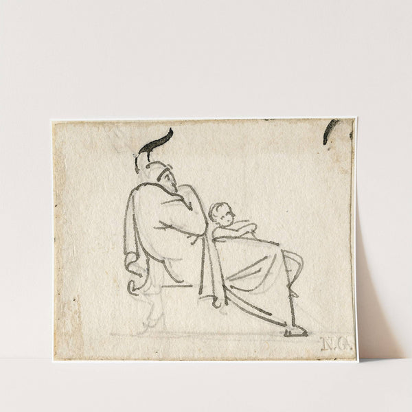 Zittende, achteroverleunende man, met een kind op schoot by David Humbert de Superville