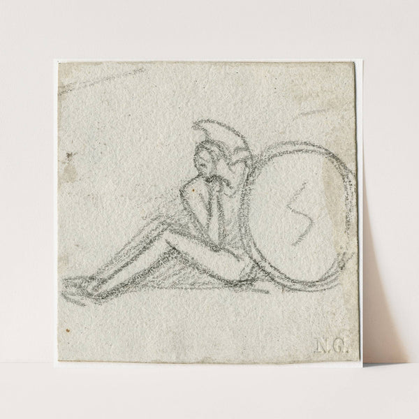 Zittende antieke krijger, met schild by David Humbert de Superville