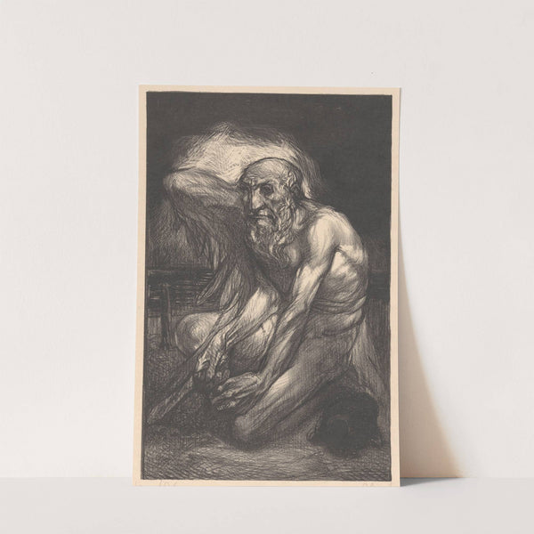 Zittende, bebaarde man met vleugels by Johannes Josephus Aarts