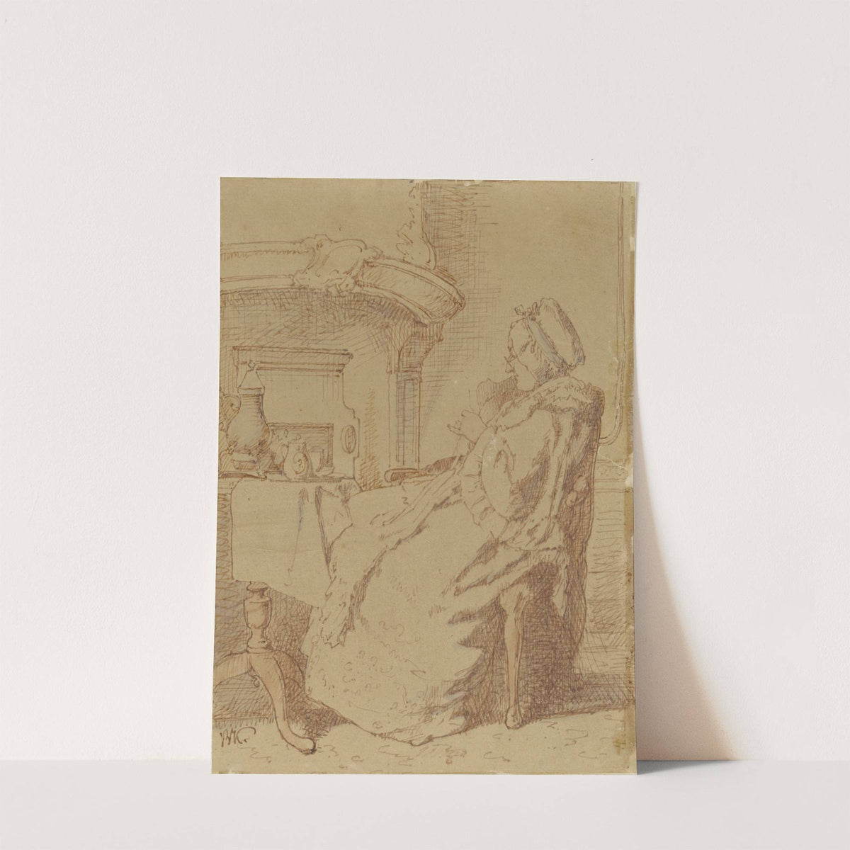 Zittende, breiende oude vrouw aan een tafel by Alexander Hugo Bakker Korff