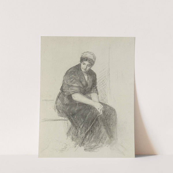 Zittende jonge vrouw met een sjaal om de schouders by Thérèse Schwartze