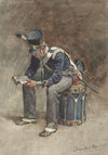 Zittende lezende tamboer van de infanterie