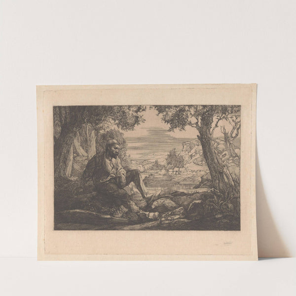 Zittende man in heuvellandschap by Johannes Josephus Aarts