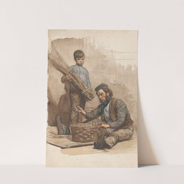 Zittende mandenvlechter met staand jongetje by Jan Veth