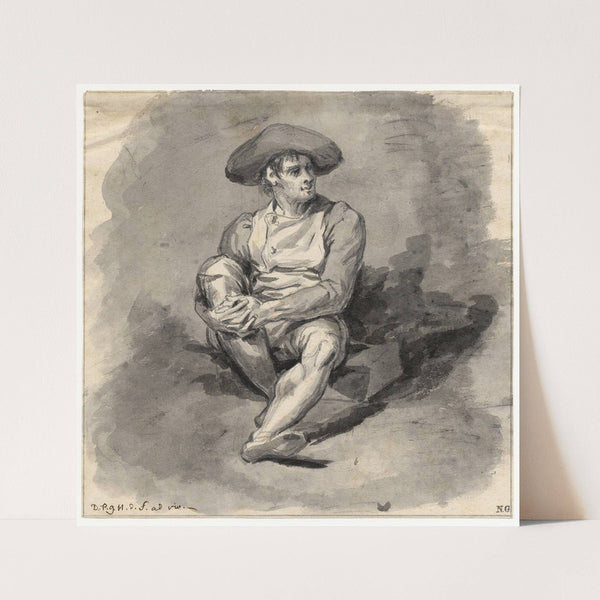 Zittende mannenfiguur, de armen om een knie geslagen by David Humbert de Superville