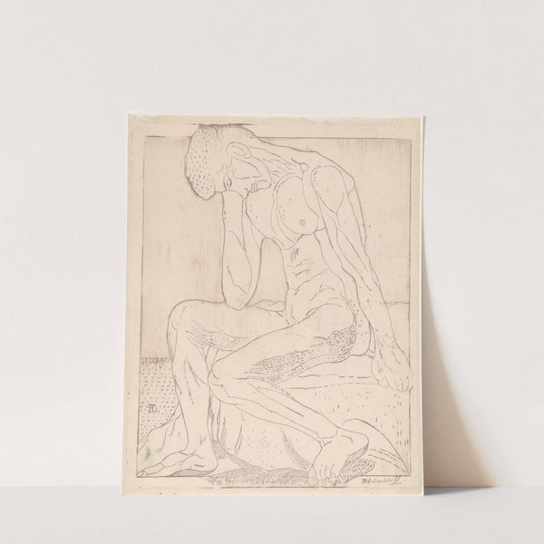 Zittende, naakte man by Henri van Daalhoff