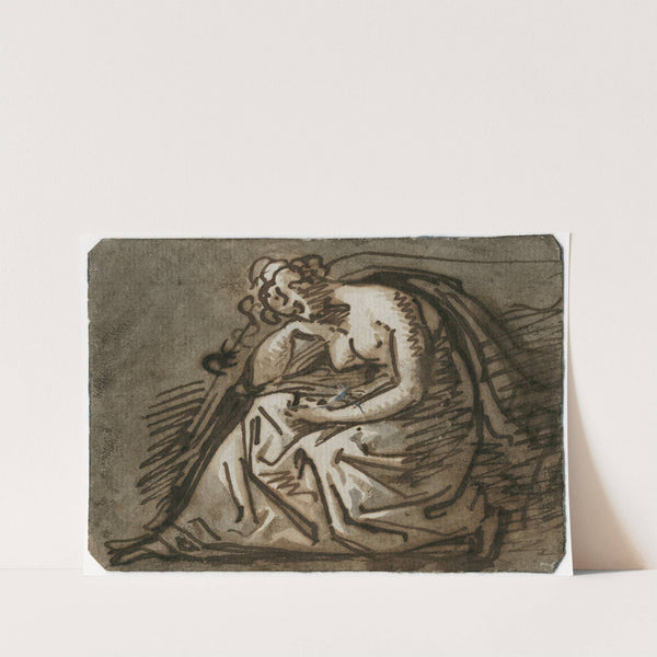 Zittende treurende vrouwenfiguur, van terzijde gezien by David Humbert de Superville