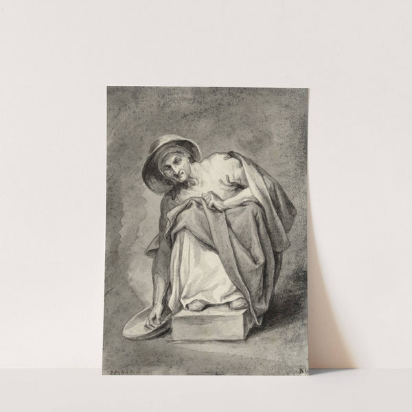 Zittende vrouw, de voeten op een blok, tastend in schaal by David Humbert de Superville