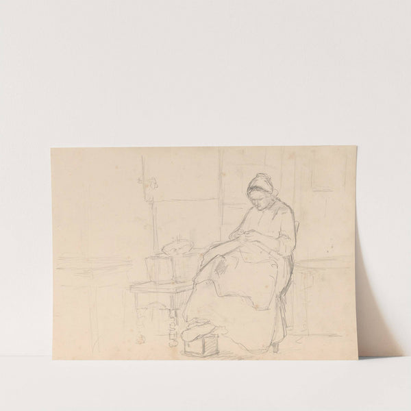 Zittende vrouw met naaiwerk by Hendrik Valkenburg