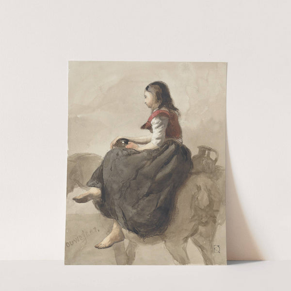 Zittende vrouw op een paard met twee kannen by Johan Daniël Koelman