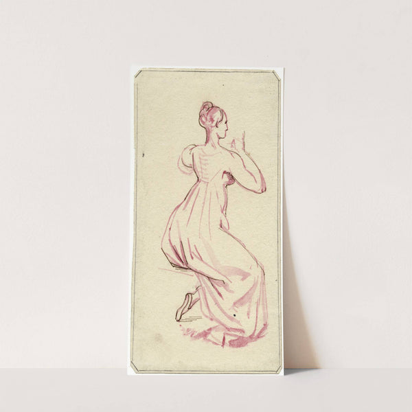 Zittende vrouw, van terzijde op de rug gezien by David Humbert de Superville