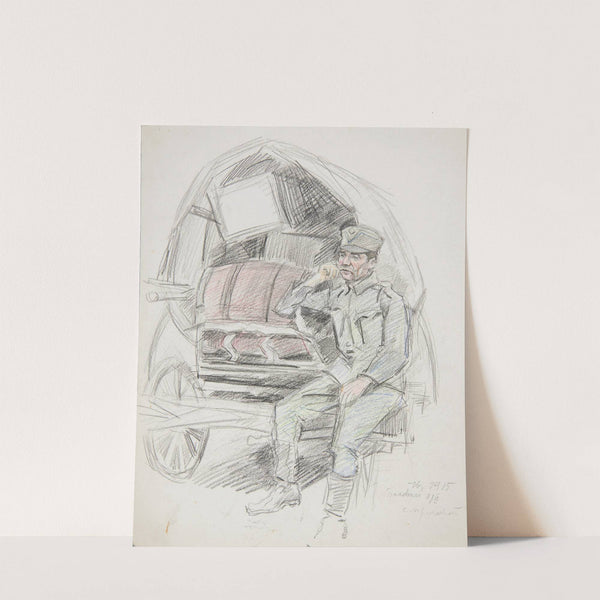 Żołnierz Legionu Ukraińskich Strzelców Siczowych siedzący na wozie taborowym (1915) by Ivan Ivanec