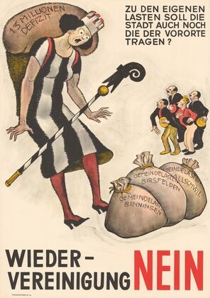 Zu den eigenen Lasten soll die Stadt auch noch die der Vororte tragen – Wiedervereinigung Nein (1936)