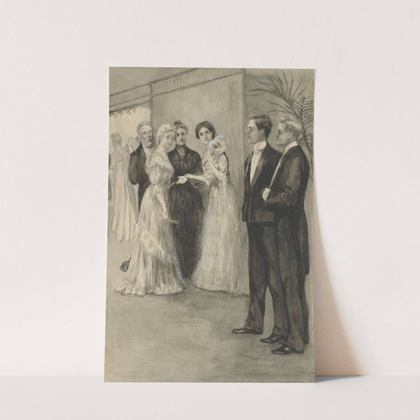 Zusjes in avondkleding bekijken twee jongemannen by Anna Maria Kruijff