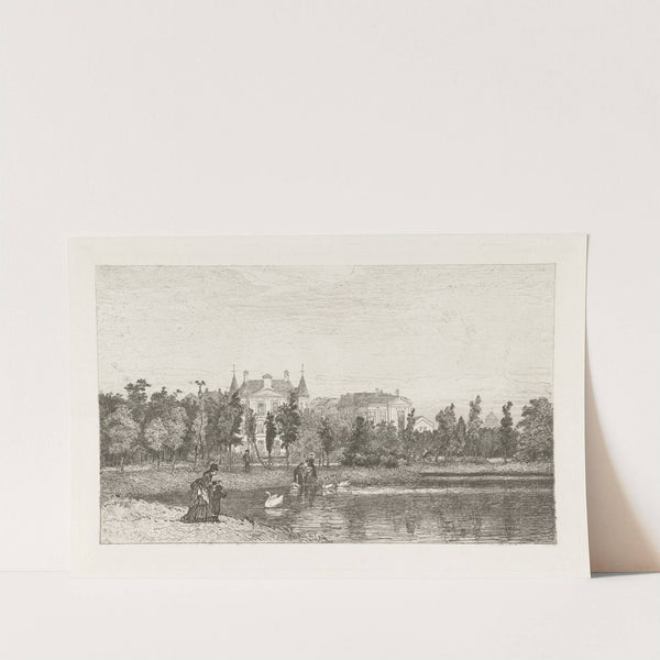 Zwanen voeren in het Vondelpark by Johan Conrad Greive