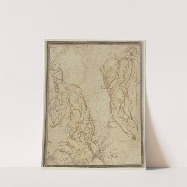 Zwei Aktfiguren in Rückenansicht, große Gefäße tragend by Jacopo Palma il Giovane