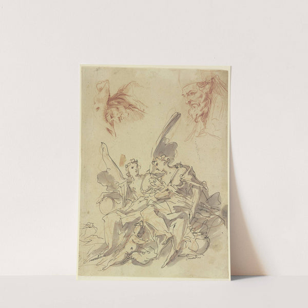 Zwei Allegorien (Immortalità und Concordia) und zwei Köpfe by Gaspare Diziani