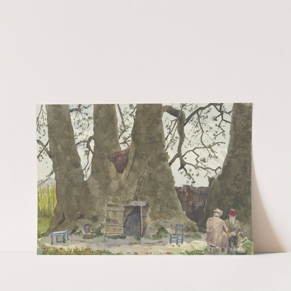 Zwei Araber vor einem Riesenbaum, der als Wohnung genutzt wird by Fritz Hauck