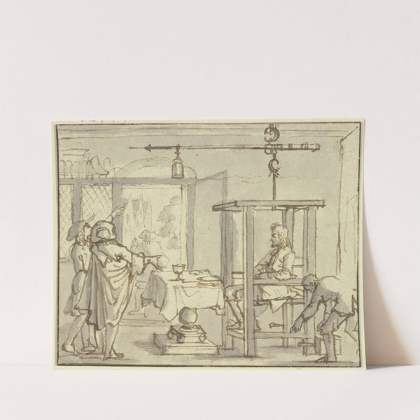 Zwei Ärzte lassen einen Mann nach dem Essen auf einer Waage wiegen (1694) by Jan Luyken