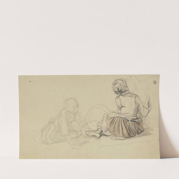 Zwei auf dem Boden sitzende Mädchen, das rechte ein Kleinkind stützend by Jakob Becker