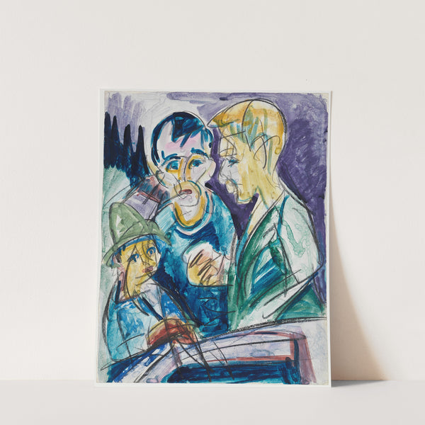 Zwei Bauern und Junge am Brunnen (1920) by Ernst Ludwig Kirchner