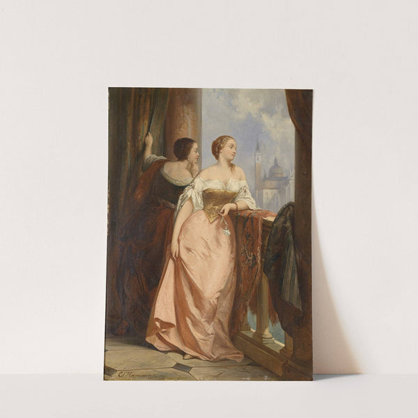 Zwei Damen am Balkon, im Hintergrund San Giorgio Maggiore, Venedig by Edouard Hamman