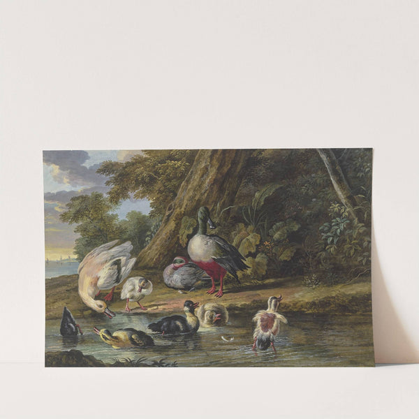 Zwei Enten mit ihren Jungen am Wasser by Dirck Dalens III