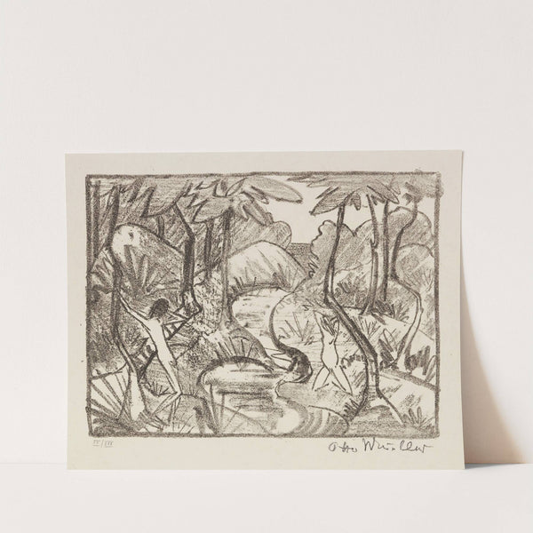 Zwei Figuren am Waldbach 2 (Waldlandschaft) by Otto Mueller