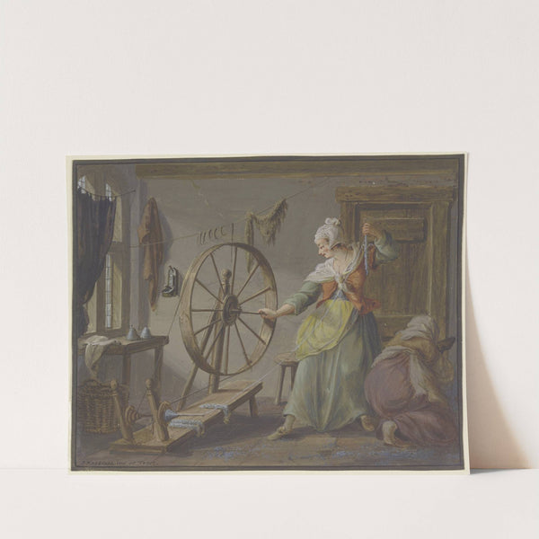 Zwei Frauen, beschäftigt mit Garnhaspeln und Flachshecheln by Pieter Bartholomeusz. Barbiers