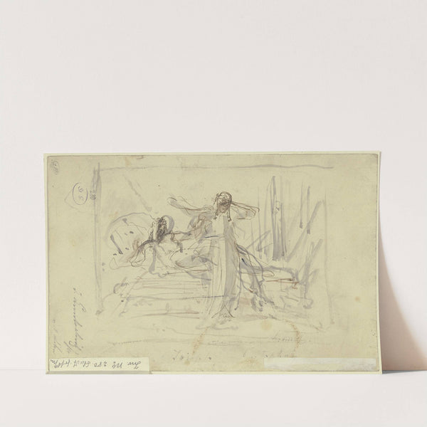Zwei Frauen, eine stehend, die andere hinter auf einem Bett liegend by Jules Lunteschütz