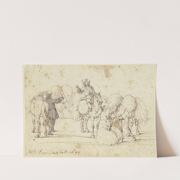 Zwei furagierende Reiter mit drei Pferden by Georg Philipp Rugendas the Elder