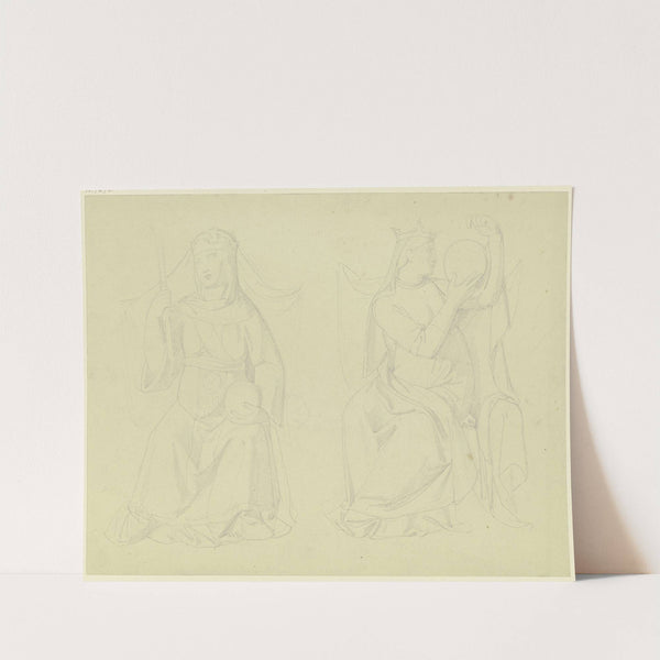 Zwei gekrönte weibliche Figuren by Eduard von Steinle