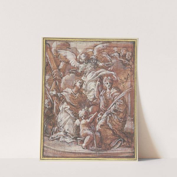 Zwei Heilige werden von einem Engel gekrönt by Giuseppe Passeri