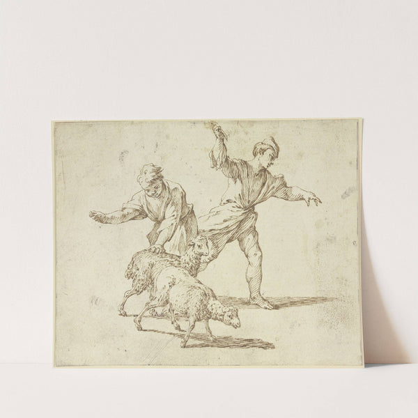 Zwei Hirten und zwei Schafe by Giovanni Battista Sassi