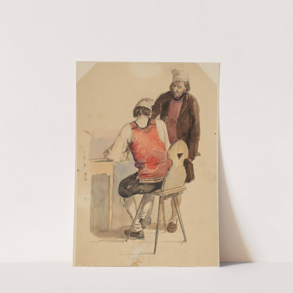 Zwei Hotzenwälder Bauern, der linke auf einem Holzstuhl sitzend, rechts dahinter der zweite stehend by Johann Baptist Kirner