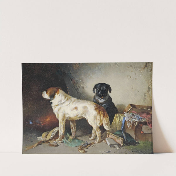 Zwei Hunde mit einer Kleiderkiste. by Carl Pischinger