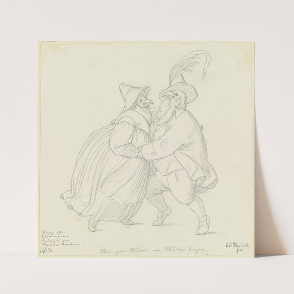 Zwei Kapaune als Steyerisches Bauernpaar tanzend by Eduard von Steinle