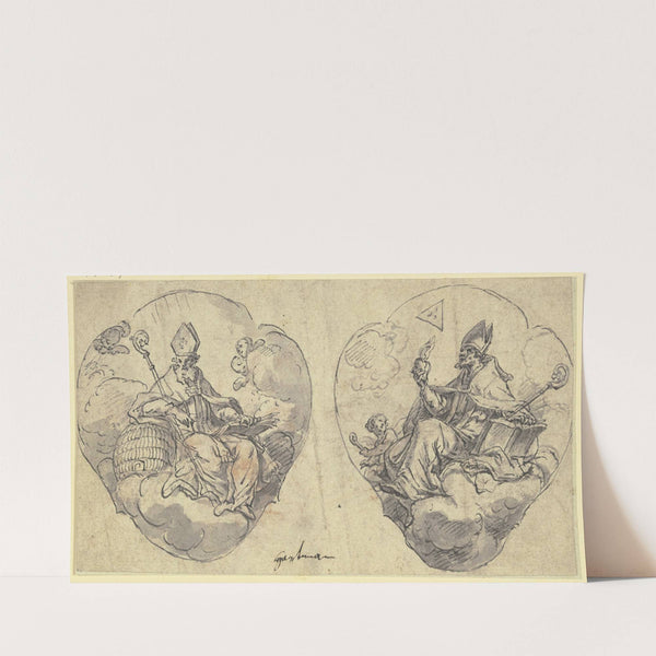 Zwei Kartuschen mit den Heiligen Ambrosius und Augustinus by Joseph Hartmann
