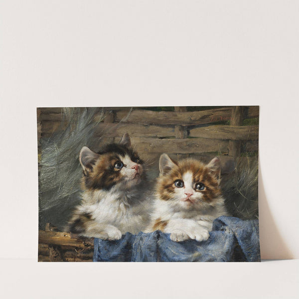 Zwei Kätzchen im Korb mit blauem Tuch by Julius Adam