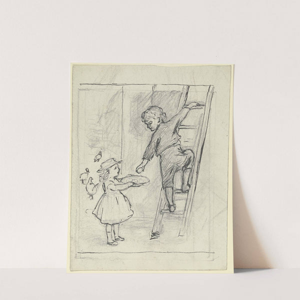 Zwei Kinder beim Eierholen by Otto Scholderer