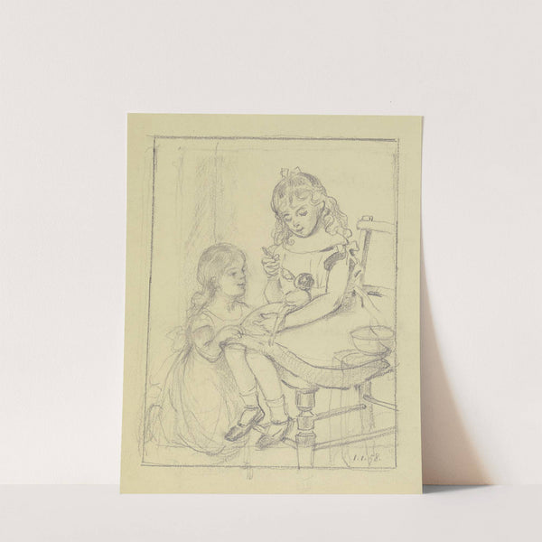 Zwei Kinder füttern eine Puppe (1898) by Otto Scholderer