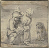Zwei Knaben bei einem Hunde, der rechts sitzt