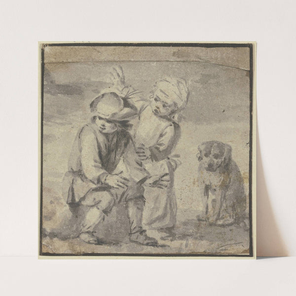 Zwei Knaben bei einem Hunde, der rechts sitzt by Philips Wouwerman