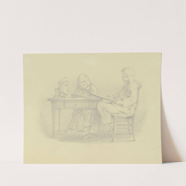 Zwei Knaben, eine Dantebüste zeichnend by Angilbert Göbel