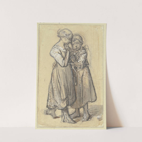 Zwei Mädchen halten sich umschlungen by Jakob Fürchtegott Dielmann