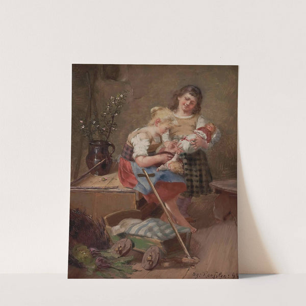 Zwei Mädchen mit Puppen by Georg Rössler