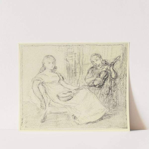 Zwei Mädchen mit Streich- und Zupfinstrumenten by Otto Scholderer