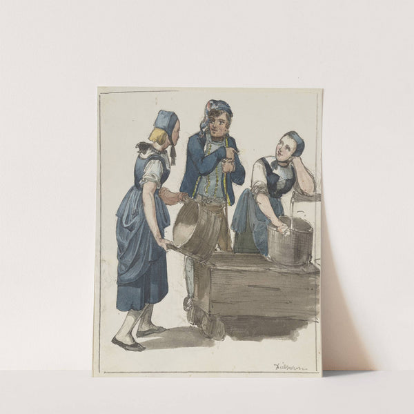 Zwei Mädchen und ein Bursche am Brunnen by Jakob Fürchtegott Dielmann