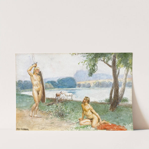 Zwei männliche Akte auf Ufer eines Sees (before 1946) by Alexander Rothaug