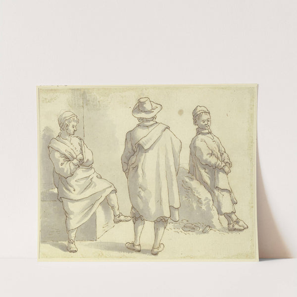 Zwei Matrosen und ein Herr in Hut und Mantel by Stefano Della Bella